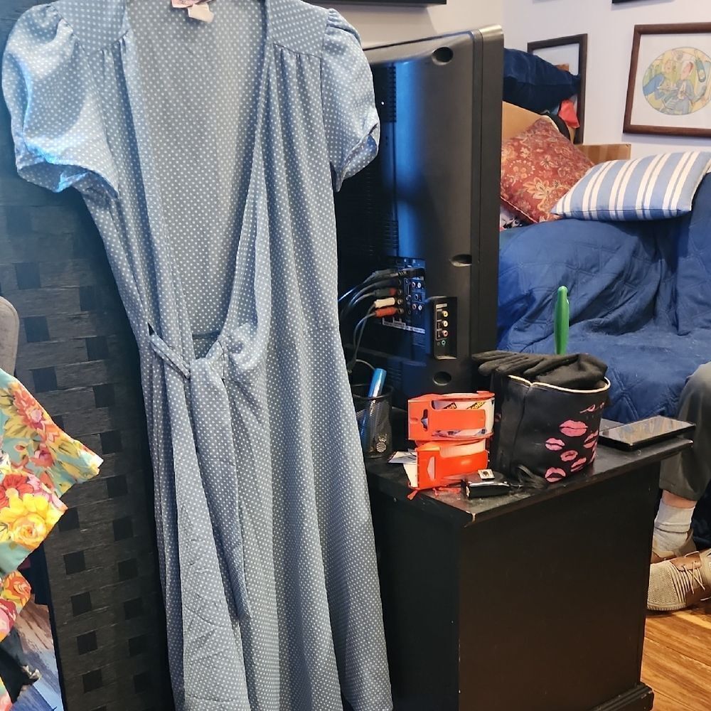 Heart Of Haute Light Blue Polka Dot Wrap Dress Size S